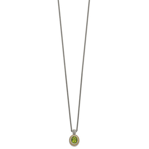Shey Couture Sterling Silver with 14K Accent 18 Inch Antiqued Oval Bezel Peridot Necklace