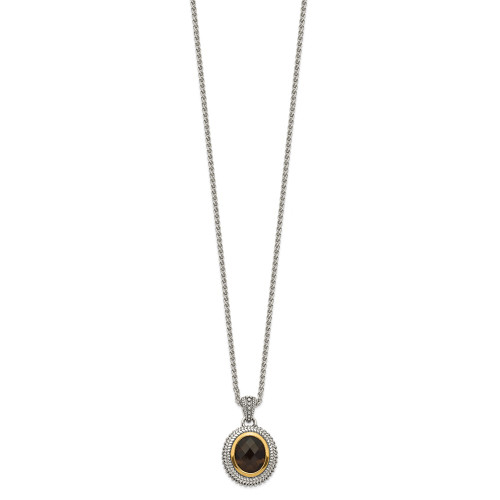 Shey Couture Sterling Silver with 14K Accent 18 Inch Antiqued Oval Bezel Smoky Quartz Necklace