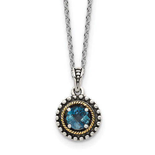 Shey Couture Sterling Silver with 14K Accent 18 Inch Antiqued Round London Blue Topaz Necklace