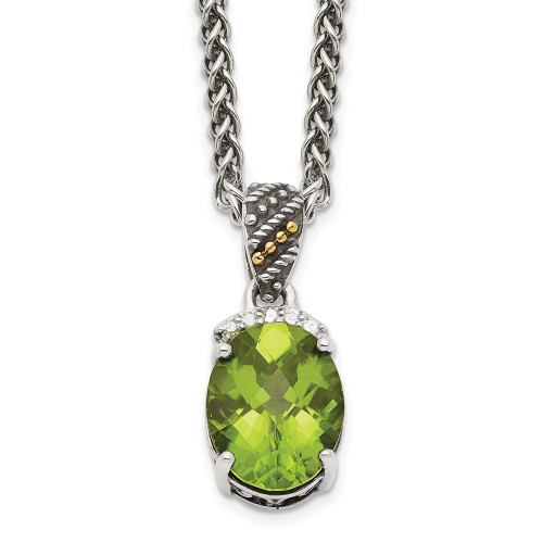 Shey Couture Sterling Silver with 14K Accent 18 Inch Antiqued Oval Peridot and Diamond Necklace