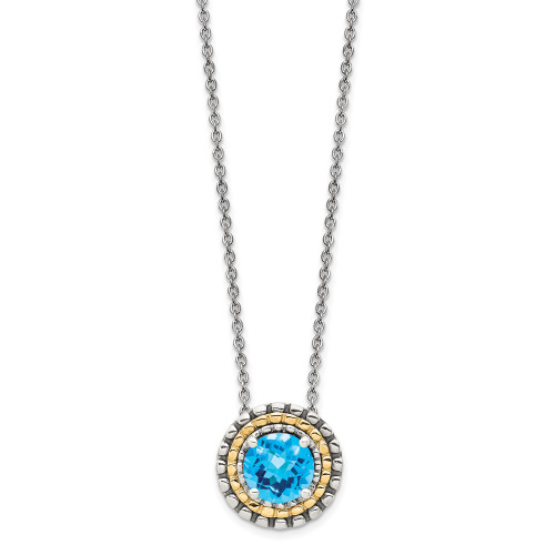 Shey Couture Sterling Silver with 14K Accent 18 Inch Antiqued Round Light Swiss Blue Topaz Round Necklace
