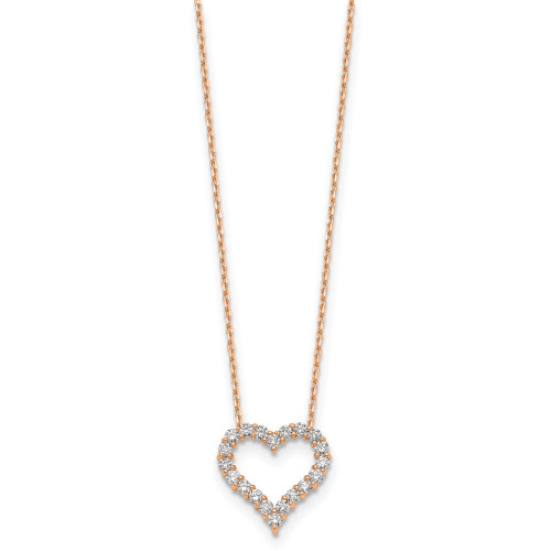 True Origin 14K Rose Gold 1 carat Lab Grown Diamond VS/SI D E F Open Heart 18 inch Necklace