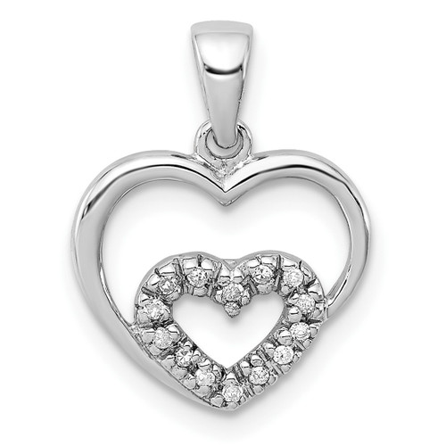 Sterling Silver Diamond Rhodium Heart Pendant QDX263