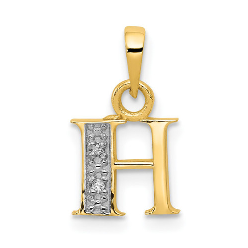 14K Yellow Gold with Rhodium Diamond Letter H Initial Pendant YC250H