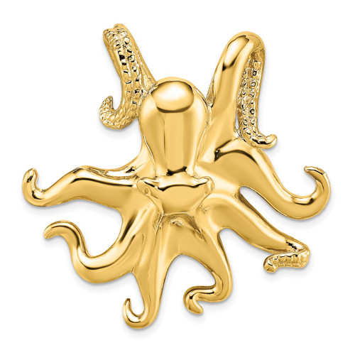 14K Yellow Gold Polished and Textured Octopus Slide Pendant