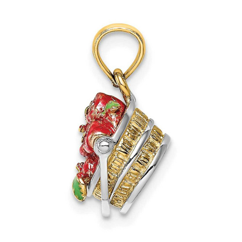 Image of 14K Yellow Gold w/ White Rhodium 3-D Enamel Apple Basket Pendant