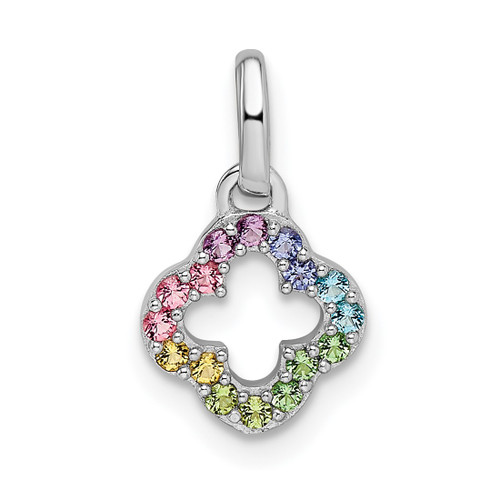 Sterling Silver Rhodium-plated Rainbow Nano Crystal Clover Pendant