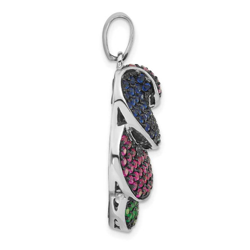 Image of Sterling Silver & Black Rhodium Blue & Green Glass w/ Light & Dark Synthetic Ruby Pendant