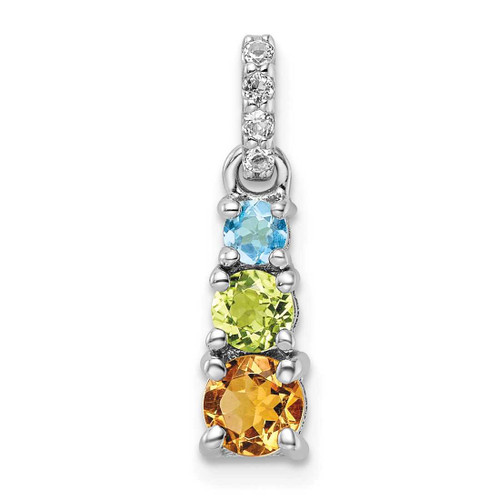Image of Sterling Silver Rhodium-plated .85t.w. Peridot/Citrine/Light Swiss Blue Topaz/White Topaz 3-Stone Pendant