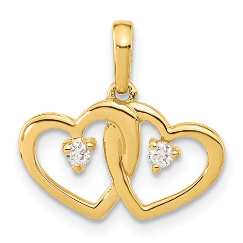 10k Yellow Gold Polished Diamond Double Hearts Pendant