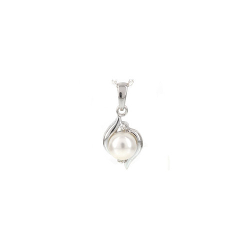 Image of Sterling Silver Cultured Freshwater Pearl & Diamond Pendant w/ Chain