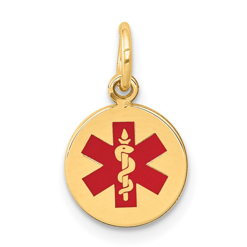 14K Yellow Gold Red Enamel Medical Jewelry Pendant XM406