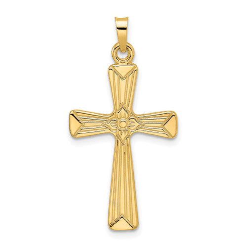 14K Yellow Gold Polished Solid Floral Center Cross Pendant XR1982