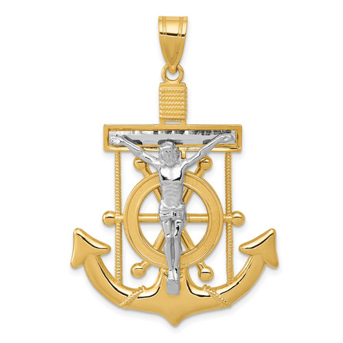 10k Two-tone Gold Diamond-cut Mariners Cross Pendant