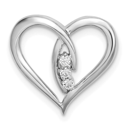 14k White Gold Diamond Polished Heart Chain Slide Pendant