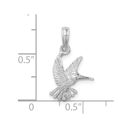 Sterling Silver Rhodium-plated Polished Hummingbird Pendant