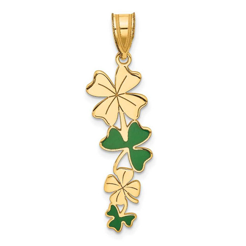 Image of 14K Yellow Gold Polished with Green Enameled Clovers Pendant
