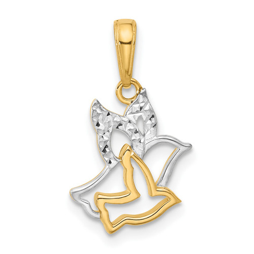 14K Yellow Gold with White Rhodium Diamond-cut Doves Pendant