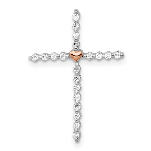 14k Two-tone White & Rose Gold Diamond Cross Chain Slide Pendant