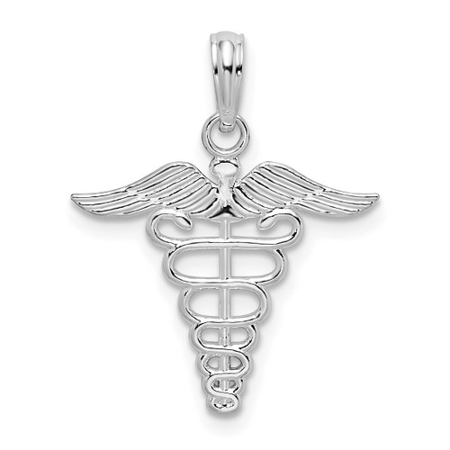 Sterling Silver Rhodium-plated Polished Cut-out Caduceus Pendant