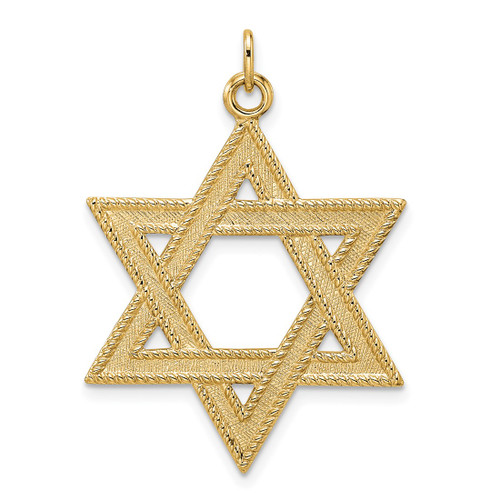 14K Yellow Gold Polished and Textured Solid Star of David Pendant