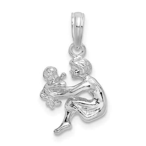 Sterling Silver Rhodium-plated Polished 3D Mother and Baby Pendant