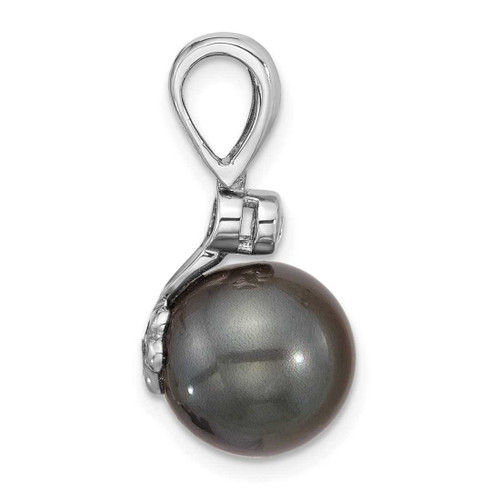 Image of 14k White Gold 11-12mm Round Black Saltwater Cultured Tahitian Pearl .05ctw Diamond Pendant