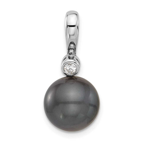 Image of 14k White Gold 11-12mm Round Black Saltwater Cultured Tahitian Pearl .05ctw Diamond Pendant