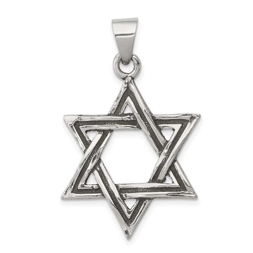 Image of Sterling Silver Antiqued Star of David Pendant QC8455