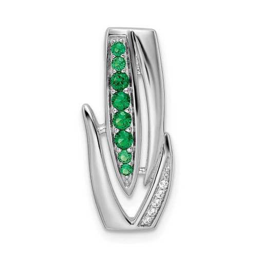 Image of Sterling Silver Rhodium-plated Green & White CZ Slide Pendant QP5644
