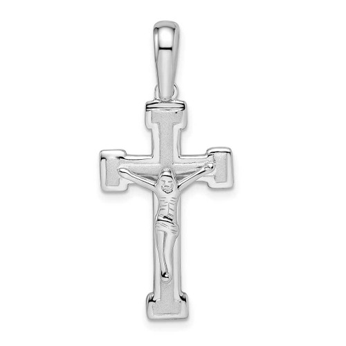 Image of Sterling Silver Rhodium-plated Polished and Laser Crucifix Pendant QC11175