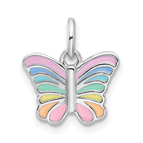 Image of Sterling Silver Rhodium-plated Childrens Large Enamel Butterfly Pendant QP5841