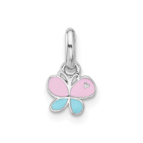 Image of Sterling Silver Rhodium-plated Childrens Small Enamel Butterfly Pendant QP5858