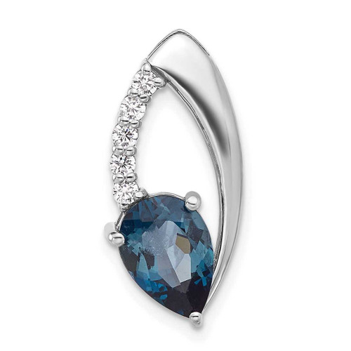 Image of Sterling Silver Rhodium-plated London Blue Topaz and CZ Chain Slide Pendant QP5861BT