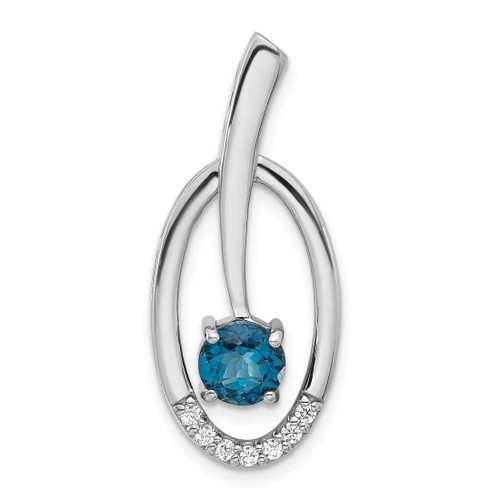 Image of Sterling Silver Rhodium-plated London Blue Topaz and CZ Chain Slide Pendant QP5873BT