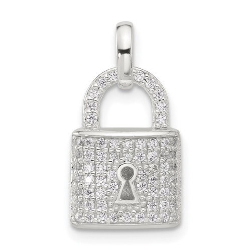 Sterling Silver E-coated CZ Lock Pendant