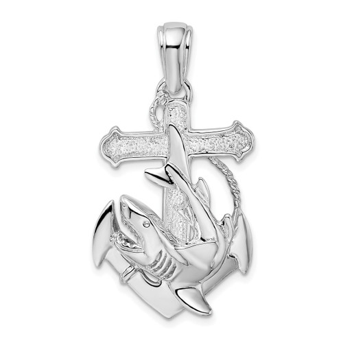 Sterling Silver Polished Anchor w/Shark Pendant