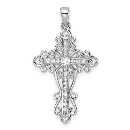 Image of Sterling Silver Rhodium-plated CZ Fancy Cross Pendant