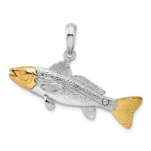 Sterling Silver Textured Redfish w/14k Accents Pendant