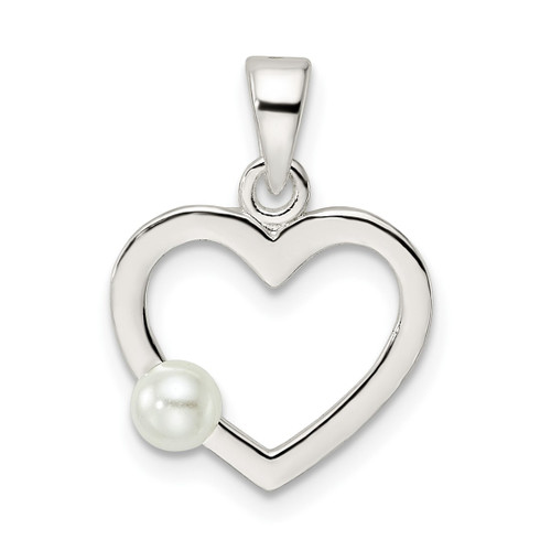 Sterling Silver Polished Imitation Pearl Heart Pendant