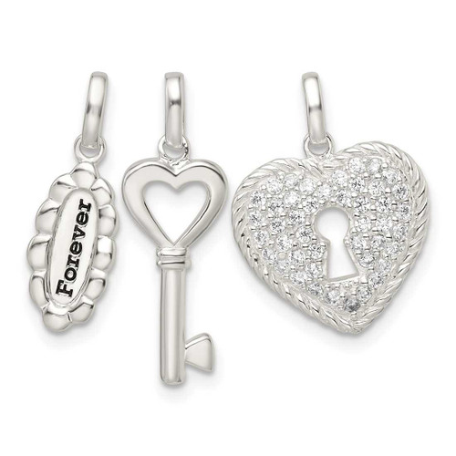 Image of Sterling Silver Antiqued CZ 3 Piece Forever Pendant Set