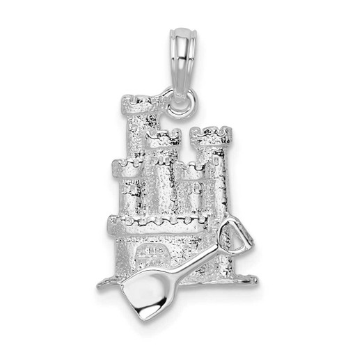 Image of Sterling Silver Polished 3D Sandcastle and Shovel Pendant