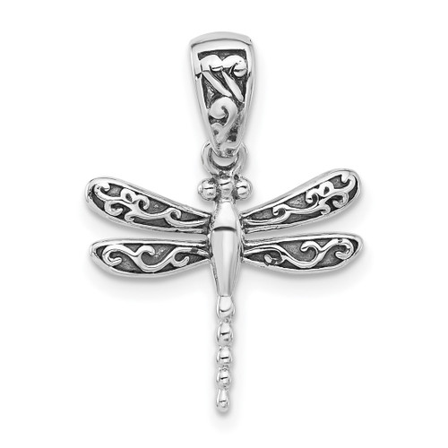 Sterling Silver Rhodium-plated Oxidized Dragonfly Pendant