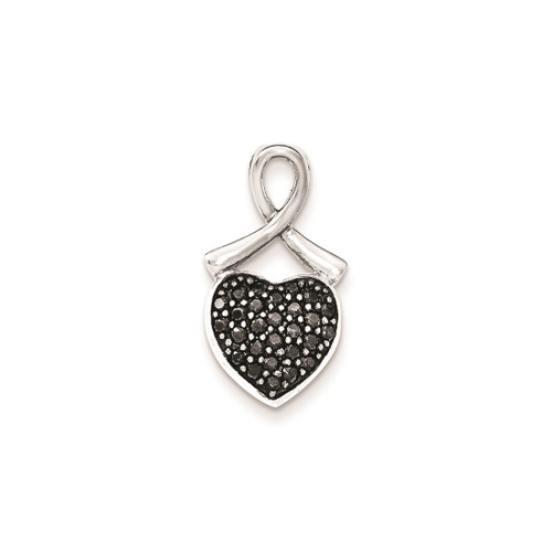 Sterling Silver Polished Black CZ Heart Chain Slide Pendant