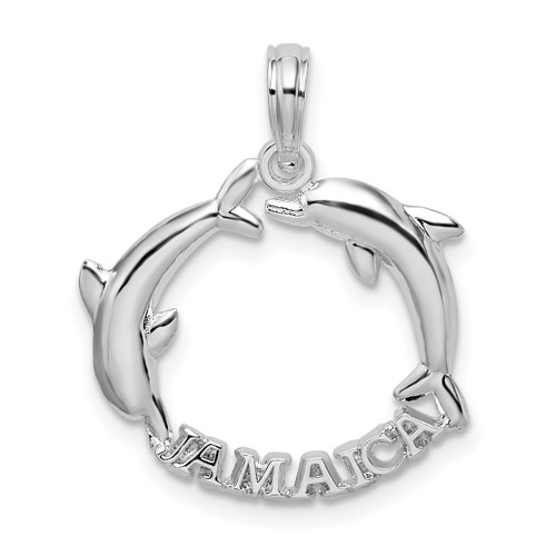 Sterling Silver Polished Jamaica 2 Jumping Dolphins Pendant