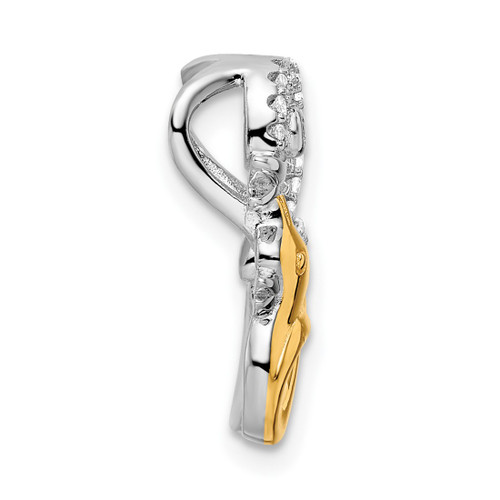 Sterling Silver Rhodium-plated CZ Gold-tone Duck Slide Pendant