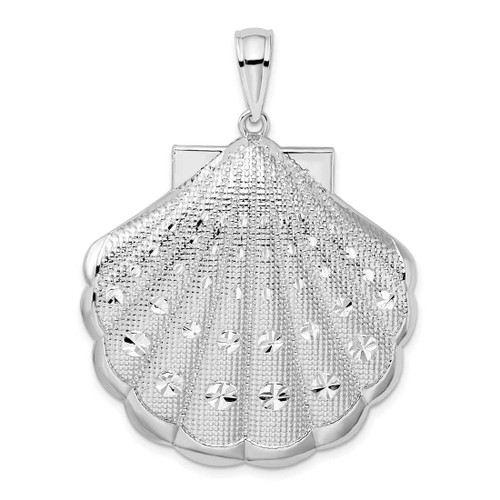 Image of Sterling Silver Polished Diamond-cut Large Scallop Shell Pendant