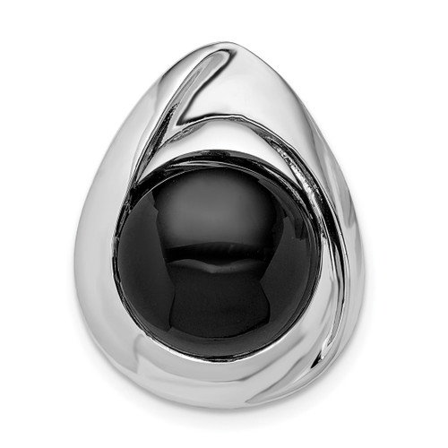Sterling Silver Rhodium-plated Polished Onyx Teardrop Slide Pendant