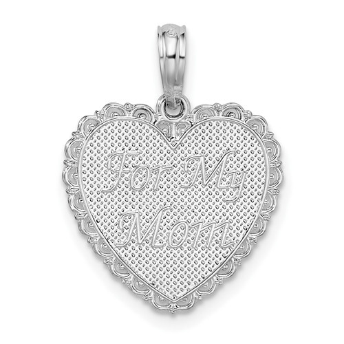 Sterling Silver Rhodium-plated Texture FOR MOM/THANKS Heart Pendant