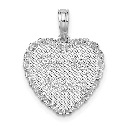 Image of Sterling Silver Rhodium-plated Texture FOR MOM/THANKS Heart Pendant